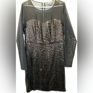 Sweetheart, black sequin, mesh long sleeve, little black dress